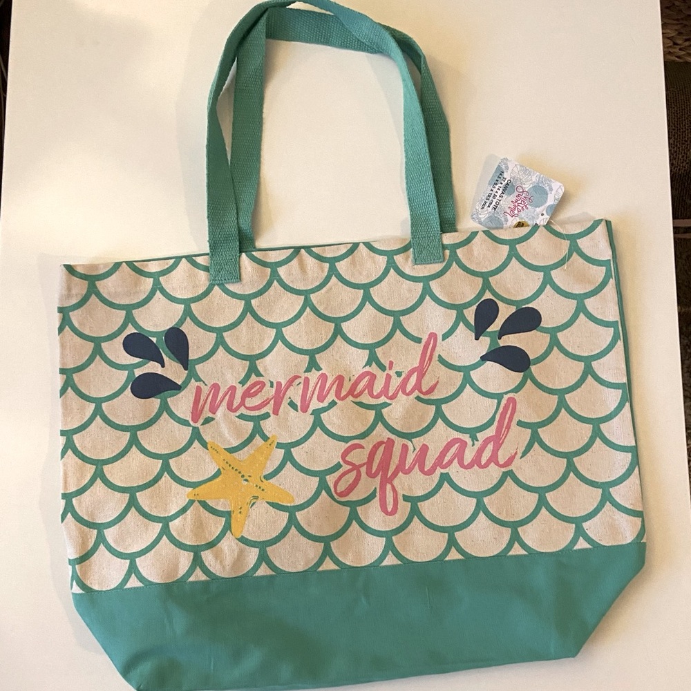 NWT 💗🧜‍♀️ ‘Mermaid Squad’ Canvas Tote 14.5x19.5”